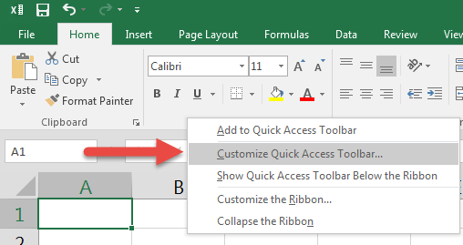 Excel 2016 - Customize Quick Access Toolbar