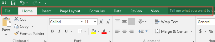 Tabs in Excel 2016