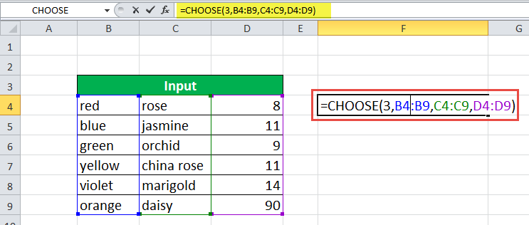 CHOOSE Function Example 2-1