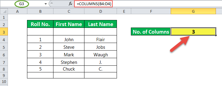 Columns Function Example 1