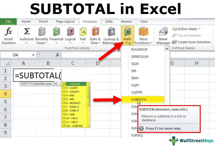 how to subtotal data in excel