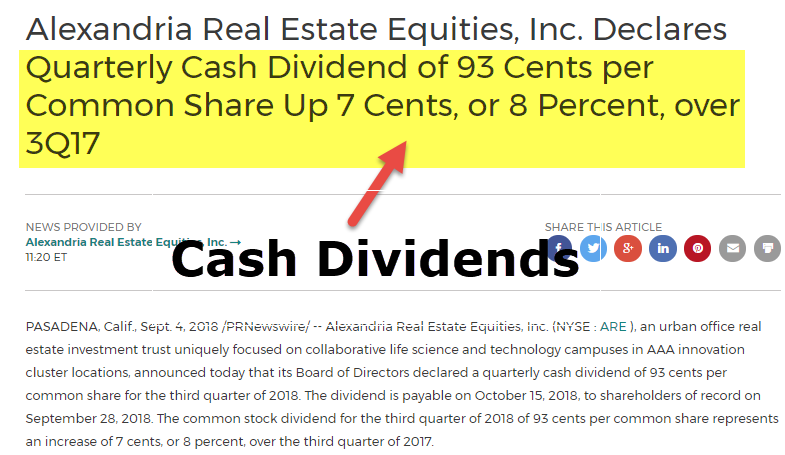 cash dividends declared per share