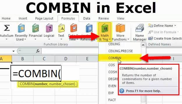 Combin In Excel How To Use Excel Combin Function Example