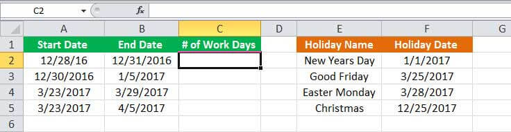 Networkdays Examples 1