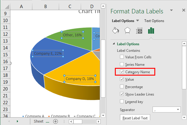 how to add percentage to pie chart in excel