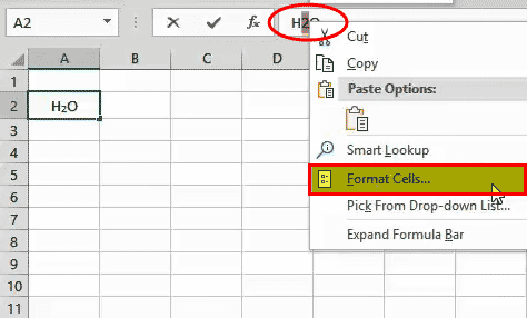 Subscript in Excel Example 1 (method 2)