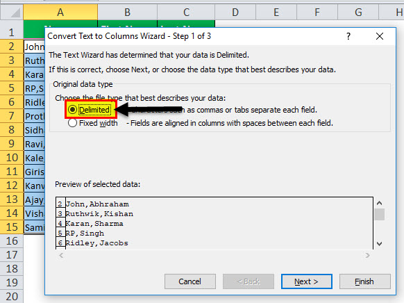 Text to Columns in Excel example 1-3