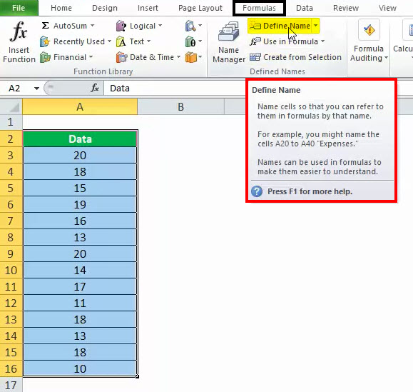 Using Name in Excel example 1-1