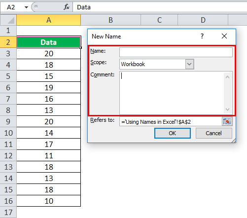 Using Name in Excel example 1-2