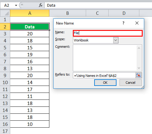 Using Name in Excel example 1-3