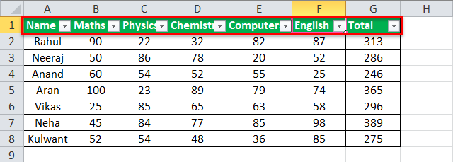 Auto Filter in Excel Example 2-1