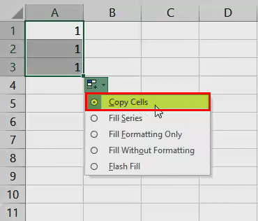 AutoFill in Excel - Example 1 (Copy Cells)