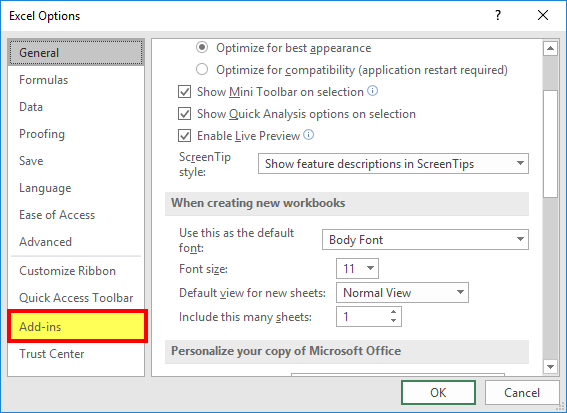how to display add ins on excel ribbon bar
