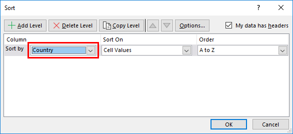 drop-down list select Country-wise header