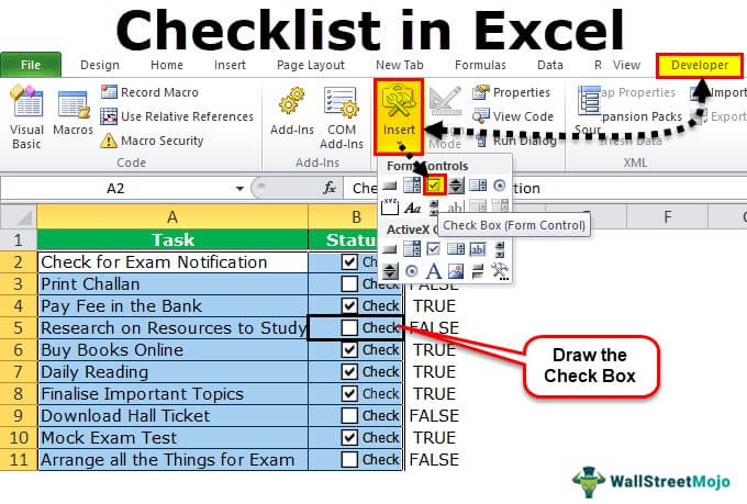 making a checklist using excel developer tools