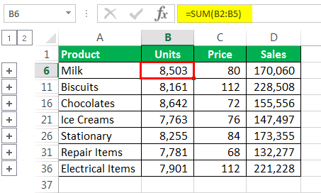 consolidate data in excel Example 1-10