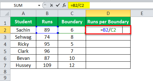 Division Formula in Excel Example 2-1