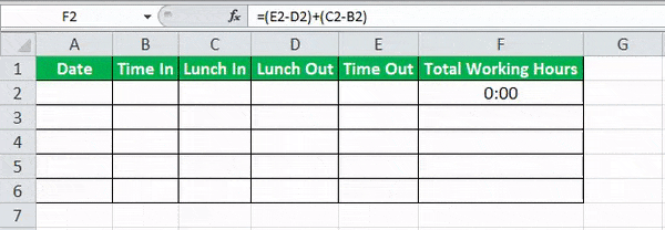 Time sheet in Excel example 1-2