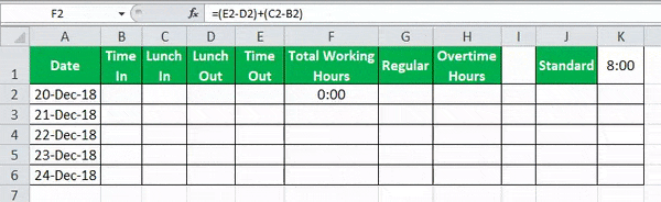 TimeSheet in Excel example 5