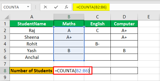 COUNTA Function Example 3