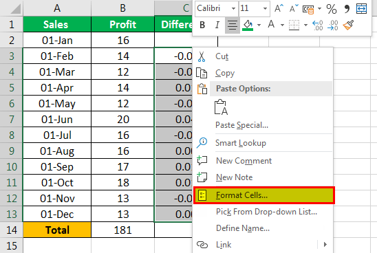 Percent Difference excel example 2.4