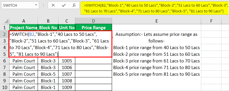 SWITCH Function Example 1-2