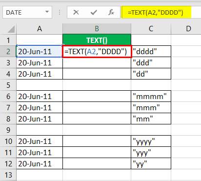 TEXT for dates in Excel example 1