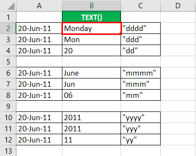 TEXT for dates in Excel example 2