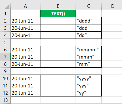 TEXT for dates in Excel