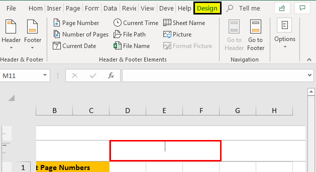 insert page number in excel example 1.3