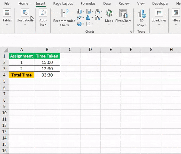 How to Sum Hours in Excel example 1-5