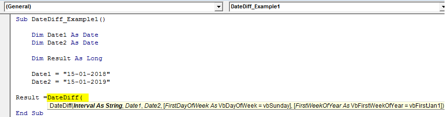 VBA DateDiff Example 1-4
