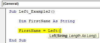 VBA Left Function Example 2-2