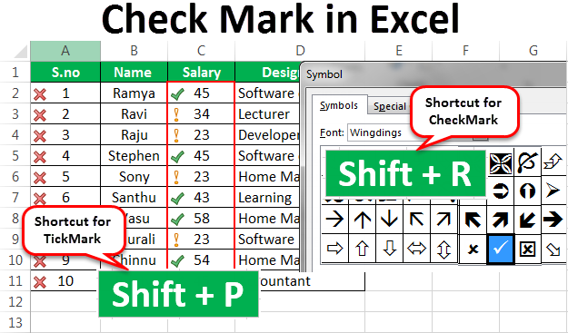 check mark in excel symbols