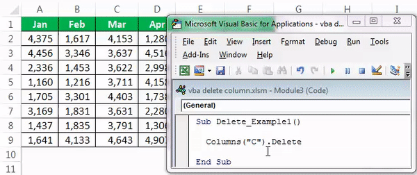 Excel vba delete column by number