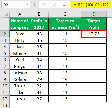 calculate percentage in excel Example 3-2