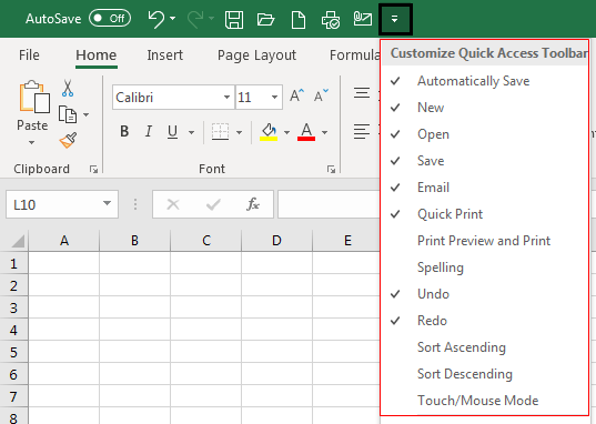 quick access toolbar in excel example method 1