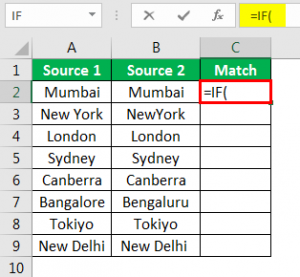 compare two columns in excel for non matches