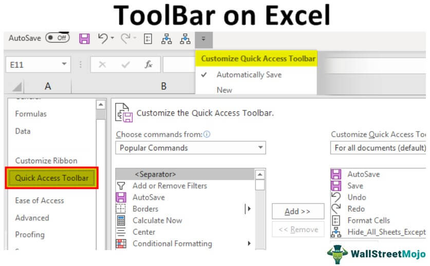 Toolbar on Excel