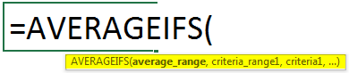 AVERAGEIFS Function in Excel syntax