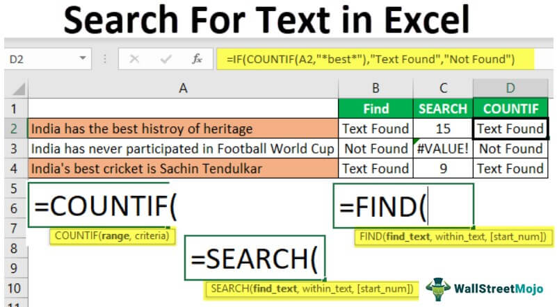 Search For Text in Excel