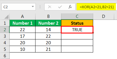 XOR in Excel Example 1.6