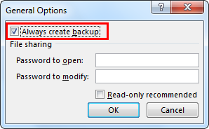 Create Backup Option