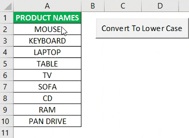 Excel Lower Case Example 2