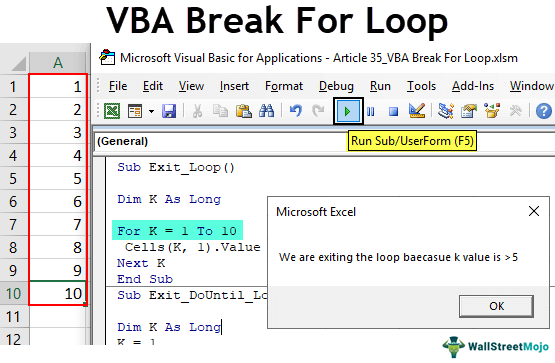 Vba Break For Loop How To Exit For Loop In Excel Vba