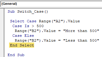 VBA Switch Case Example 1-6
