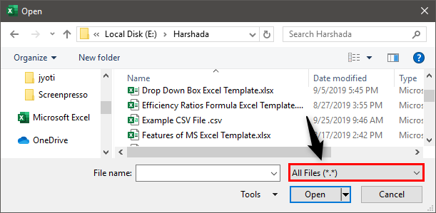 CSV Files into Excel Example 1.2