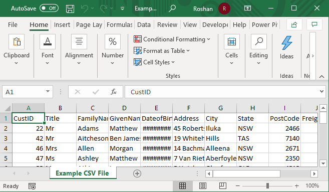 CSV Files into Excel Example 1.4