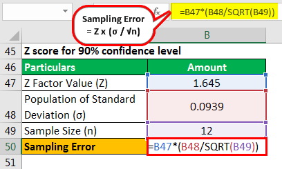 Sampling Error Formula Example 3.5