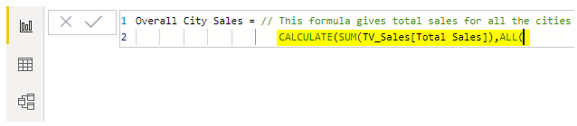 measure power bi (Overall City sales Calculate Sum Total Sales, ALL)